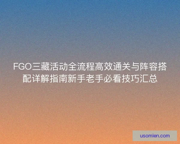 FGO三藏活动全流程高效通关与阵容搭配详解指南新手老手必看技巧汇总